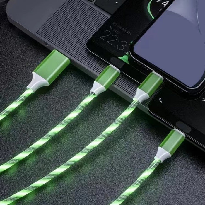 3In1 LED Flowing Light Blue Fast Charging USB Cable For IPhone Android Type-C