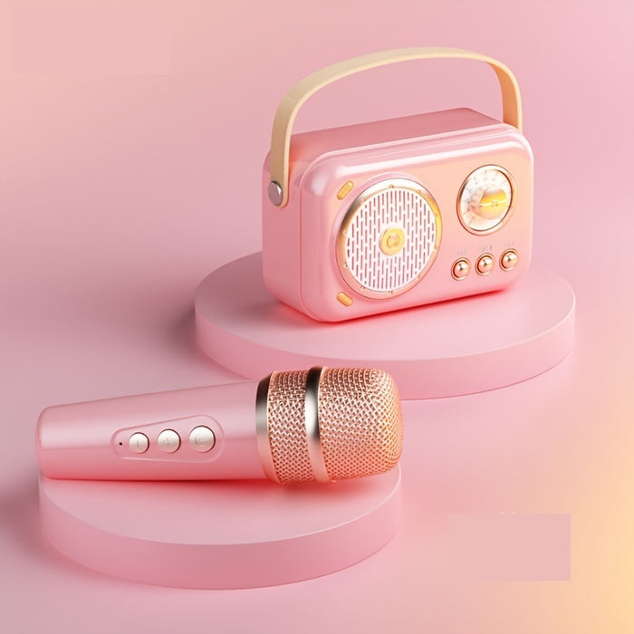 Portable KTV Speaker With Microphone Set; Retro BT Speaker With Home Karaoke Machine; Portable Handheld Karaoke Mics Speaker Machine For Kids And Adults Home Party Birthday