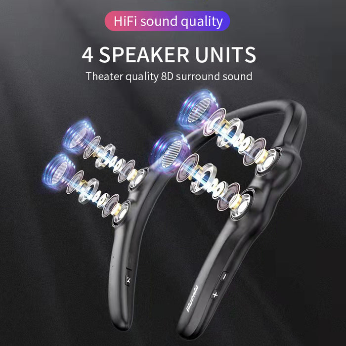 Bluetooth Speaker Hang Neck Wireless 9D Stereo Bass Portable Wearable Player 85g Weight light 4 Speakers for Sports