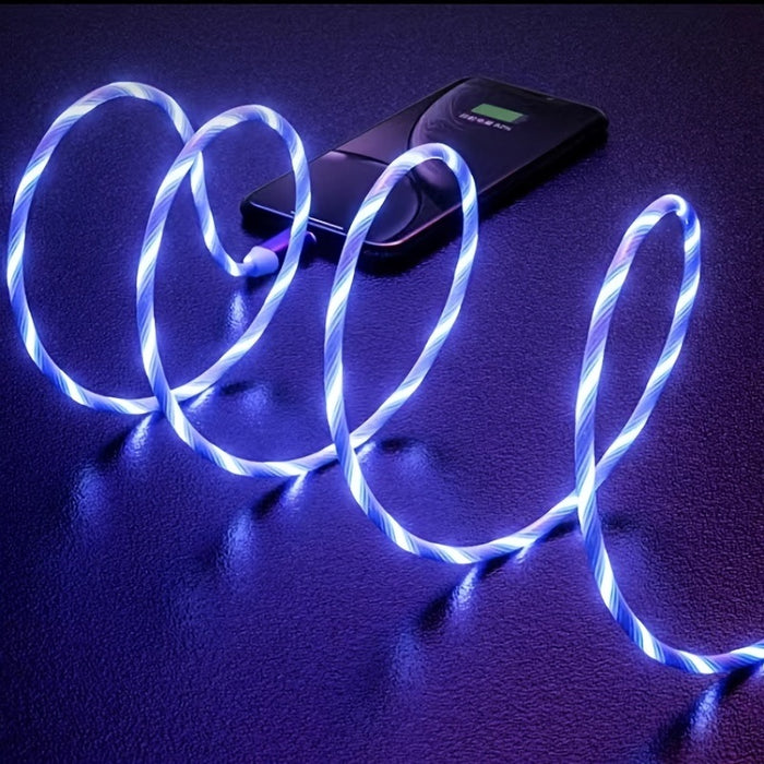 3In1 LED Flowing Light Blue Fast Charging USB Cable For IPhone Android Type-C